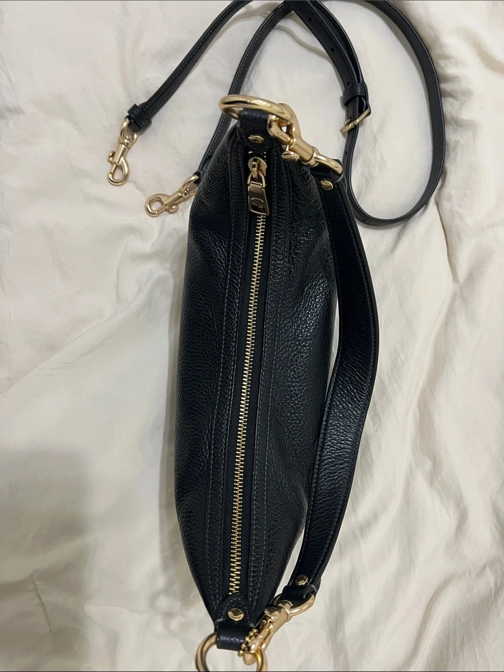 Coach Black Pebbled Leather Crescent Bag with Gold Hardware